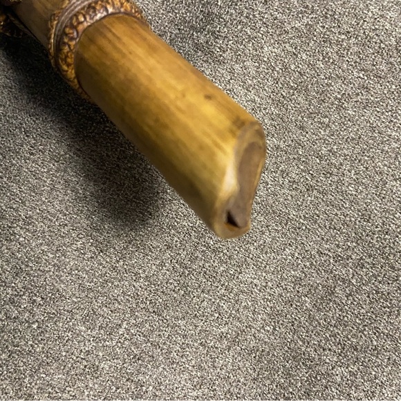 Vintage Hand Carved Wooden Flute with Leather Ties Feathers & Turquoise Beads - Picture 7 of 16